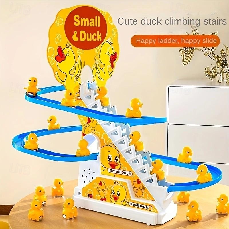 6pcs Ducklings Climbing Stairs Toy, Electric Slide Yellow Duck Toy, Toys For Boys And Girls, Holiday Gift, Light And Music Toy easter gift halloween christmas gift