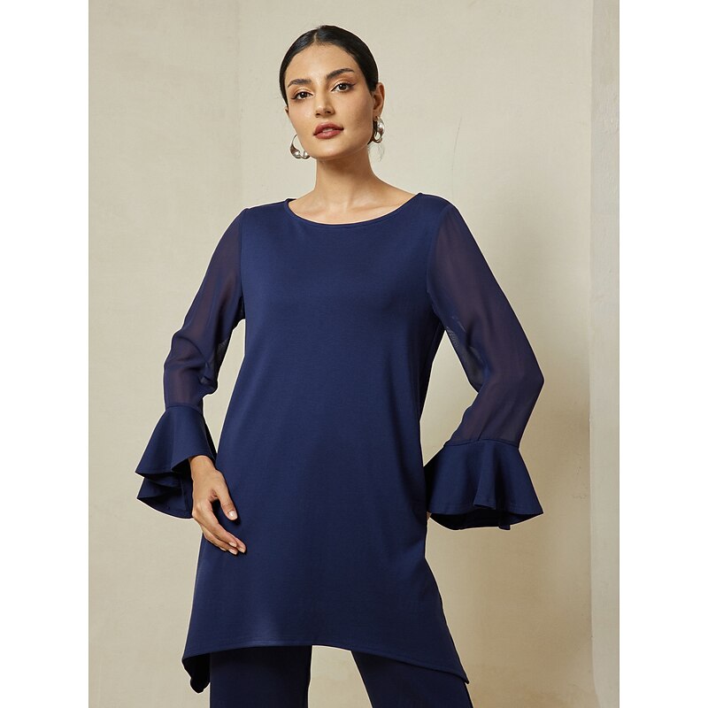 Modal Patchwork Flare Cuff Knitwear Blouse