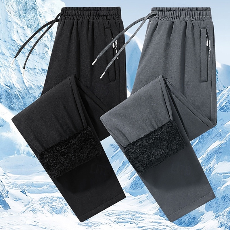 Men's Fleece Pants Winter Pants Trousers Casual Pants Pocket Drawstring Elastic Waist Plain Comfort Warm Sports Outdoor Daily Fashion Casual Black Dark Blue Micro-elastic