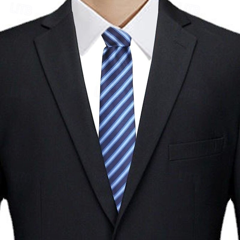 1Pc Men Wedding Tie Blue Narrow Stripe Tie 8cm Wide Men's Arrow Tie