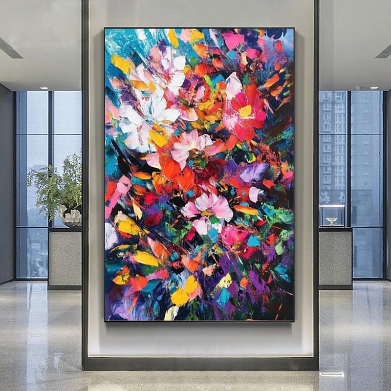 Handmade Oil PaintingCanvasWall Art DecorationAbstract Knife PaintingFlowers BlueFor Home Decor Rolled Frameless Unstressed Painting