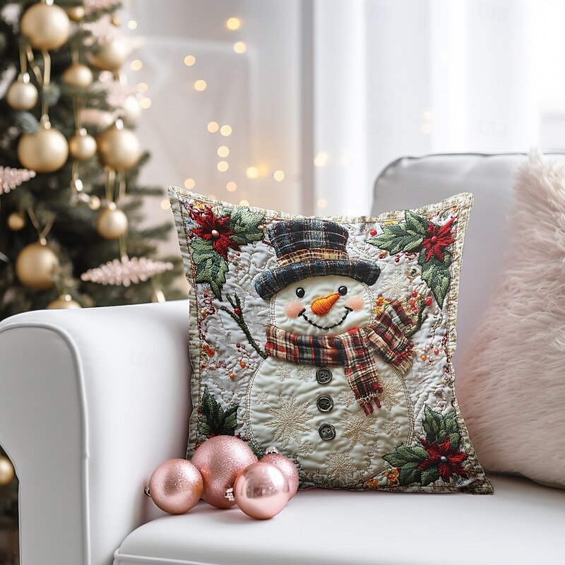 Christmas Decorations Decorative Toss Pillows Cover 1PC Quilting Snowman Soft Square Cushion Case Pillowcase for Bedroom Livingroom Sofa Couch Chair4