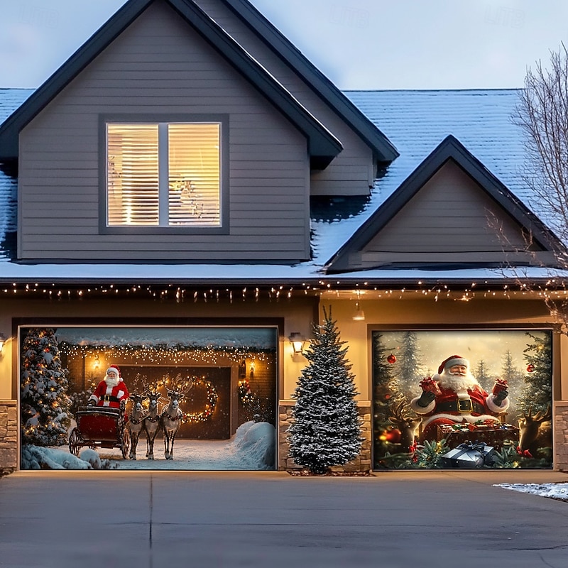 Christmas Door Decorations Outdoor Garage Door Cover Xmas Banner Outside Window Large Christmas Backdrop for Holiday Outdoor Garage Door Home Wall Decorations3