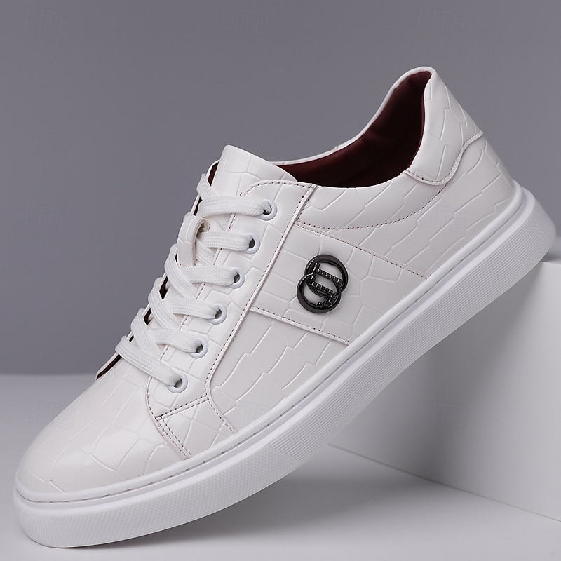 Men's Burgundy Crocodile Pattern Faux Leather Sneakers with Lace-Up Design – Stylish Casual Shoes for Everyday Wear4