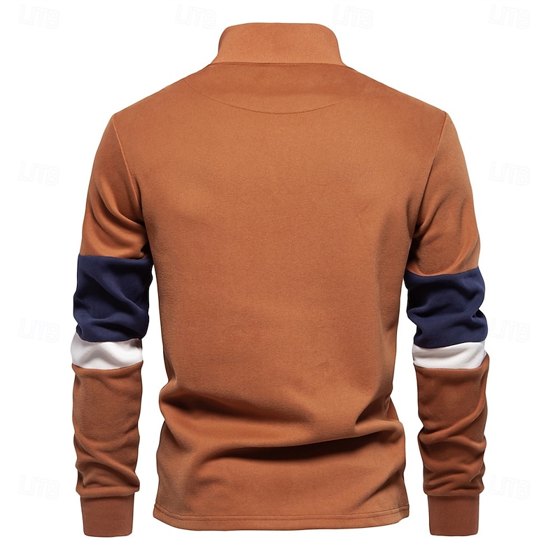 Mens Mock Neck Quarter Zip Sweatshirts Patchwork Casual Pullover Cotton-blend Sweatshirt for Men2