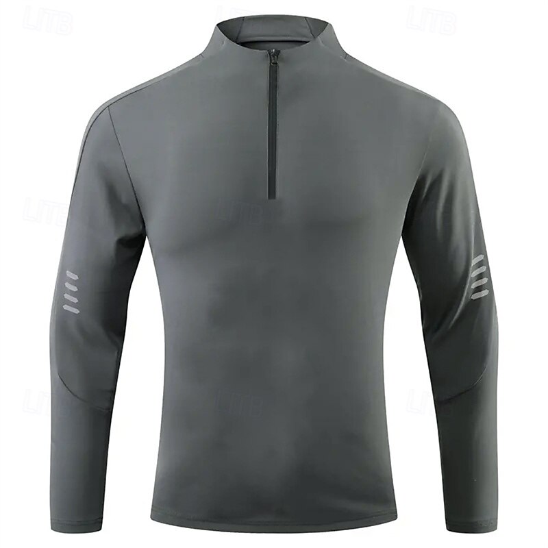 Men's Athletic Shirt Gym Shirt Fitness Shirt Padded Compression Shirt Quarter Zip Long Sleeve Jersey Casual Athleisure Fall Solid Colored Spandex Quick Dry Soft Breathable Gym Workout Walking Jogging