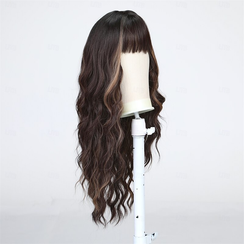 Synthetic Wig Uniforms Career Costumes Princess Curly Wavy Middle Part Layered Haircut Machine Made Wig 24 inch Black / Brown Synthetic Hair Women's Cosplay Party Fashion Brown3