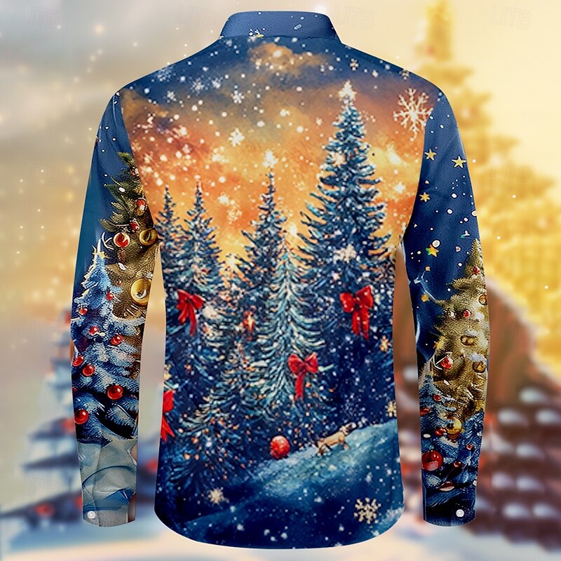 Christmas Men's Santa Claus Printed Shirts Santa Claus Casual Button Up Long Sleeve Party Evening Daily Fall Winter Spring & Summer Collar Button Up 3D Print Thin Blue Polyester2