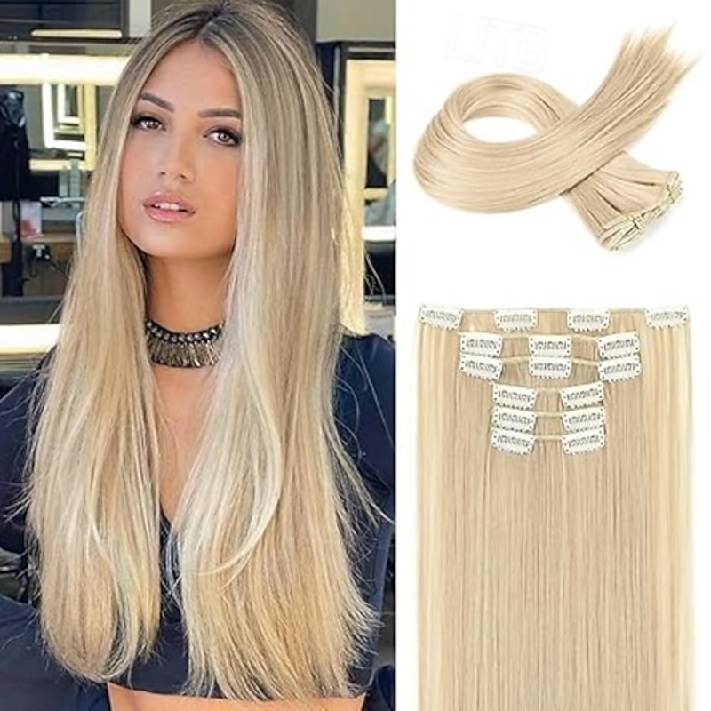 6PC Clip in Hair Extensions  Straight Long Extensions for Women Synthetic Hairpiece3