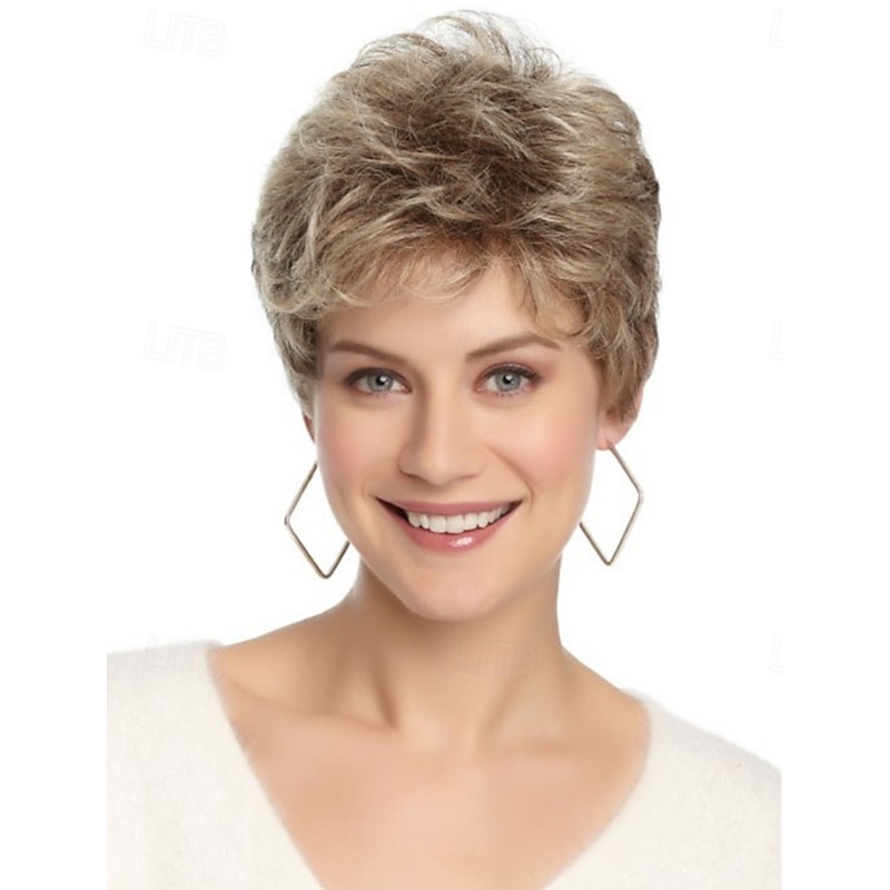 Short Light Blonde Pixie Wig for Women Layered Natural Synthetic Wig with Bangs Heat Resistant Replacement Cosplay Wig2