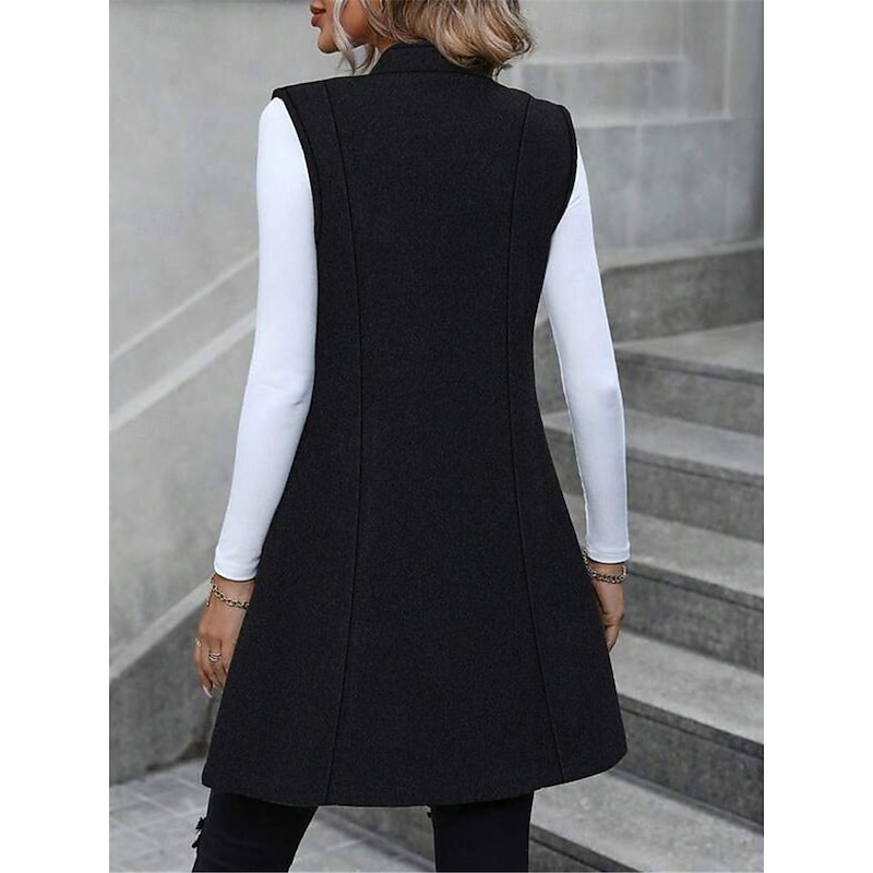 Women's Vest Outdoor Street Daily Wear Fall Winter Regular Coat Regular Fit Thermal Warm Breathable Stylish Casual Jacket Sleeveless Plain with Pockets Black3