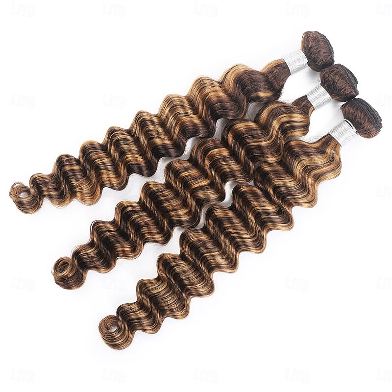 1 Bundle Hair Weaves P4/27 Piano Color  Loose Deep Wave Human Hair Extensions Human Hair Weave 10-28 inch3