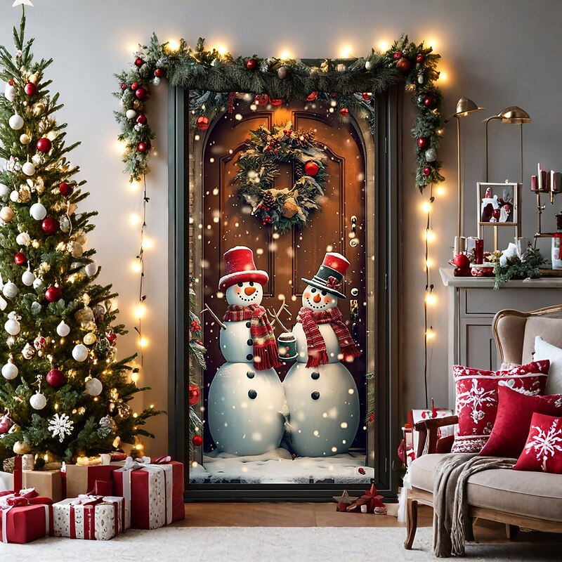 Christmas Door Decorations Door Covers Xmas Snowman Door Tapestry Door Curtain Decoration Backdrop Door Banner for Front Door Farmhouse Christmas Holiday Party Decor Supplies Indoor/Outdoor4