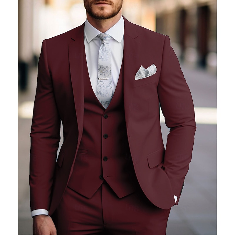 Men's Wedding Suits Notch Sky Blue Sage Daily Business Solid Colored Tailored Fit 3 Piece Single Breasted Two-buttons3