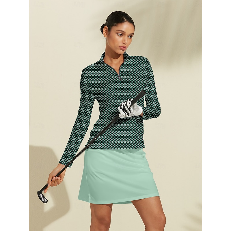 Women's Golf Polo Shirt Green Dark Blue Long Sleeve Top Ladies Golf Attire Clothes Outfits Wear Apparel