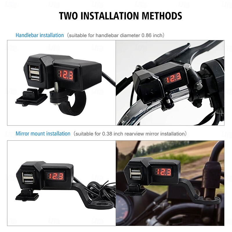 Motorcycle Mobile Phone Charger 3.4A Dual USB With Cigarette Lighter 10-24V With Voltage Display Meter Modification Accessories3
