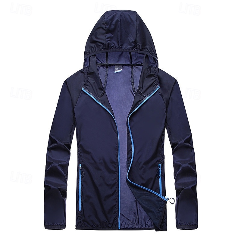 Men's Hiking Jacket Outdoor Sun Protection Multi-Pockets Front Zipper Breathable Lightweight Jacket Full Zip Beach White Blue Dark Blue Grey4
