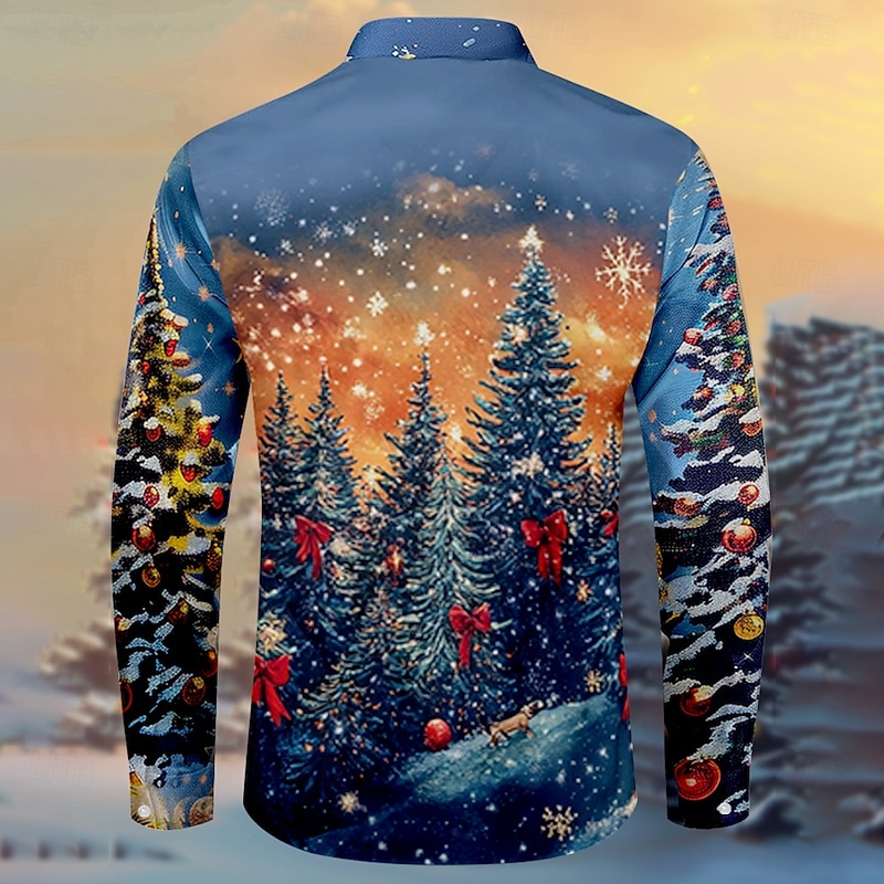 Christmas Men's Santa Claus Shirt Button Up Shirt Long Sleeve Casual Party Evening Wear Daily Fall Winter Spring & Summer Shirt Collar Button Up 3D Print Blue2