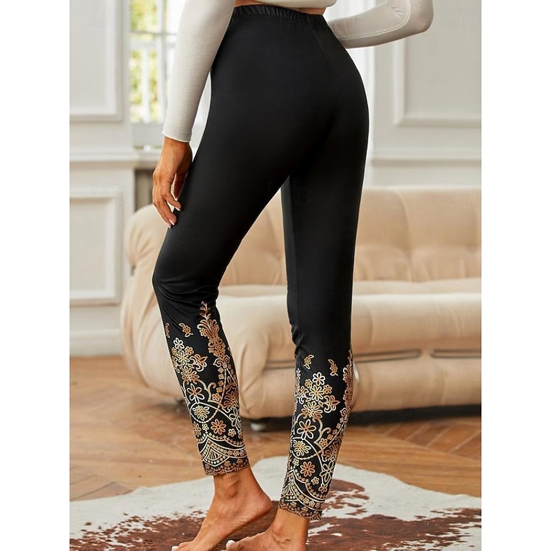 Women's Culottes Wide Leg Fashion Ankle-Length High Waist Graphic Printing Micro-elastic Work Dailywear Black Gold Fall Winter Loose Fit4