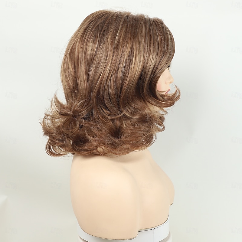 Curly Brown Wig Wavy Wig Layered Curly Wig for White Women Natural Wavy Women Synthetic Wig Ombre  Medium Length Wig4