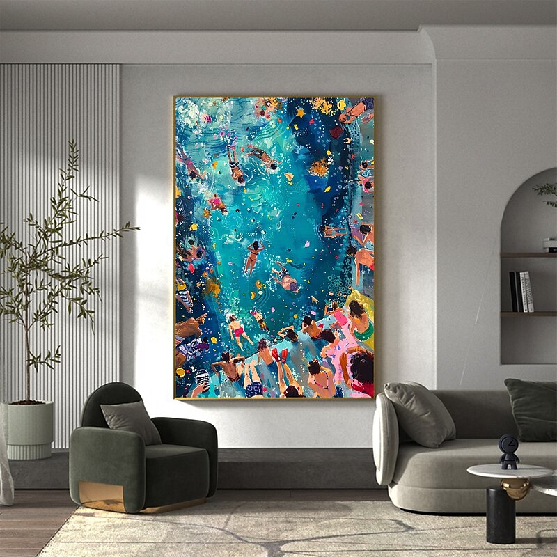 Handmade Original Summer Party Oil Painting On Canvas Abstract Beach Painting Wall Art Decor Living Room Home Decor With Stretched Frame/Without Inner Frame Painting4