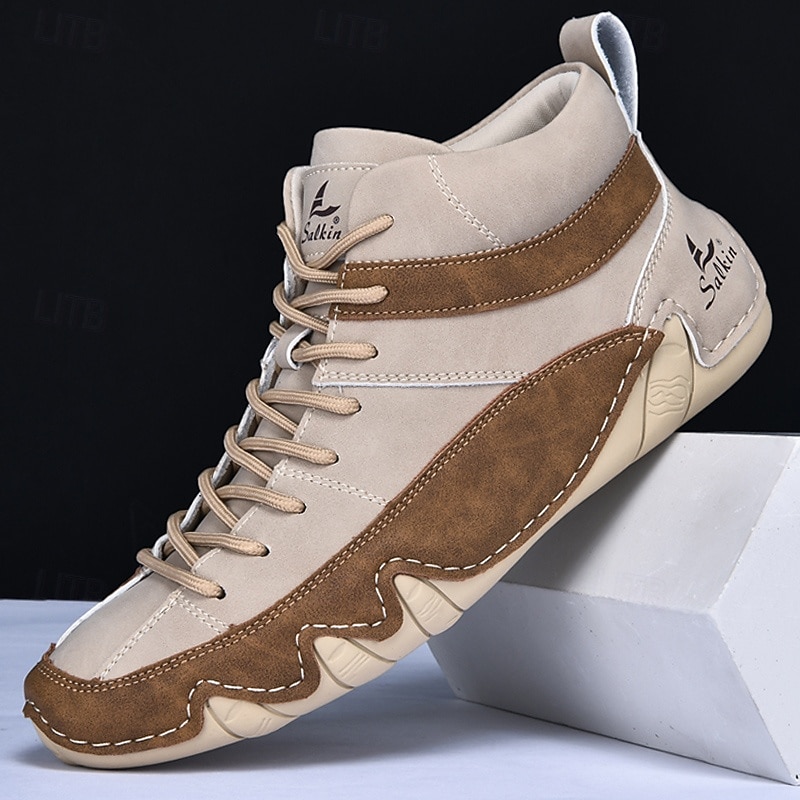 Men's Lightweight Lace-Up High-Top Casual Sneakers – Comfortable Faux Suede and Leather Design for Outdoor and Daily Wear
