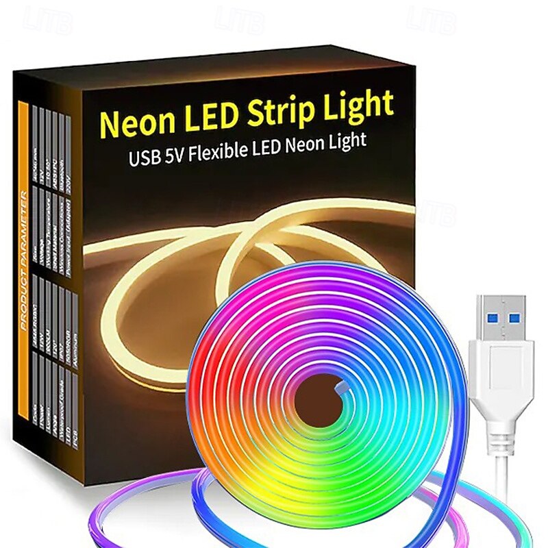 2M 6.56ft LED Neon Strip Lights USB Flexible with IP65 Waterproof Warm White Pink Yellow Green Red Color Temperature for Indoor and Outdoor Christmas Wedding Decoration