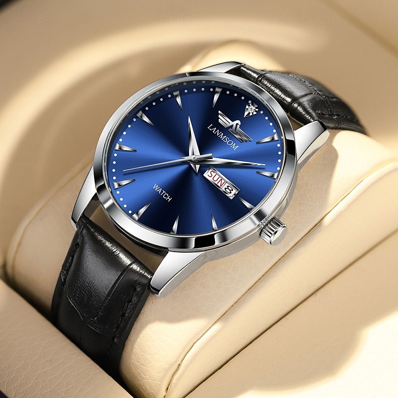 New Trend Fashion Non Mechanical Men's Waterproof Double Calendar Belt Men's Watch3