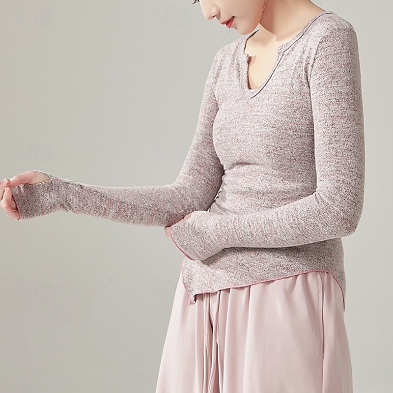 Activewear Top Pure Color Splicing Women's Performance Training Long Sleeve High Polyester2