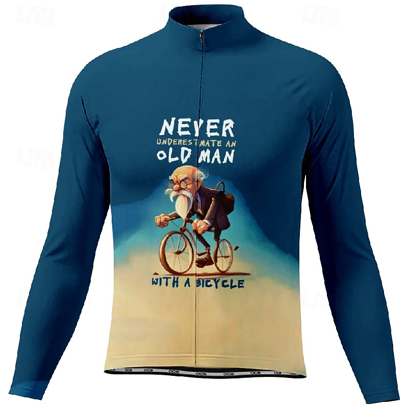 Men's Cycling Jersey Graphic Long Sleeve Bike Tee Tshirt Jersey with 3 Rear Pockets Mountain Bike MTB Quick Dry Anatomic Design Wicking Breathable Sports Navy Blue Blue Clothing Apparel