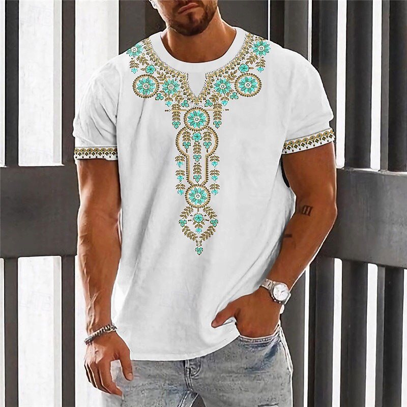 Men's Graphic Flower / Floral T Shirt Short Sleeve T shirt 3D Print Crew Neck Shirt Vintage Fashion Designer Outdoor Daily Sports White Blue Green Spring & Summer Clothing Apparel S M L XL 2XL 3XL