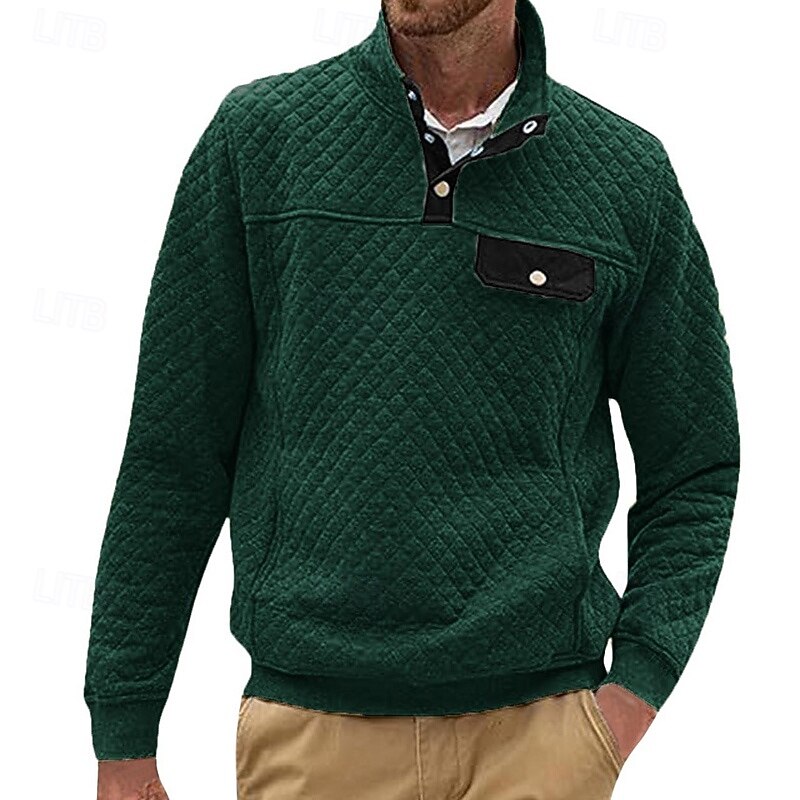 Men's Sweatshirt Black White Dark Green Light Grey Dark Gray Standing Collar Color Block Jacquard Patchwork Pocket Ribbed Sports & Outdoor Daily Holiday Polyester Textured Streetwear Basic Casual4