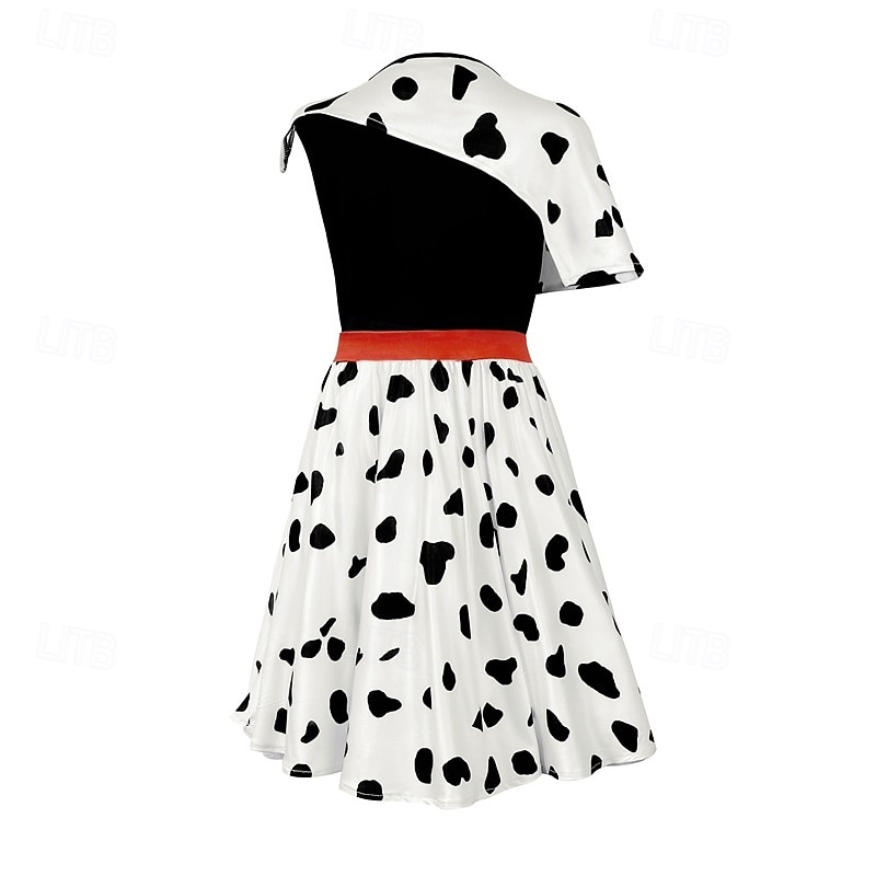 One Hundred and One Dalmatians Cruella De Vil Dress Masquerade Cosplay Costume Dress Up Movie Cosplay for Girls' Kid's Masquerade Party & Evening3