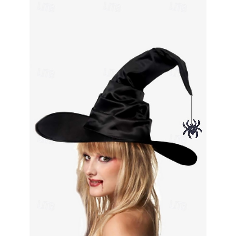 Women's Black Witch Hat with Wide Brim and Pointed Top, Halloween Costume Accessory for Parties and Cosplay2