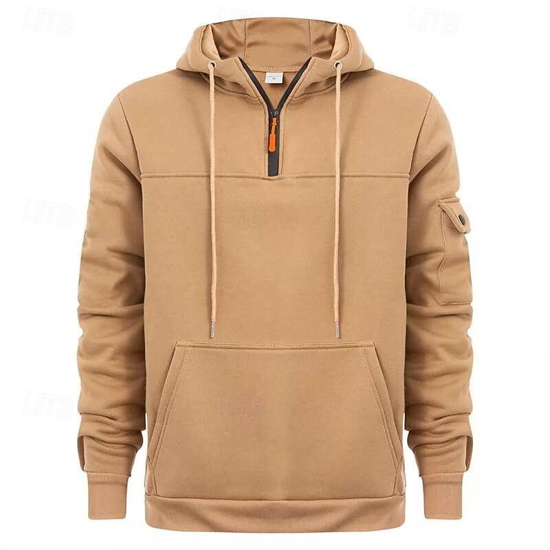 Men's Hoodie Quarter Zip Hoodie Black Navy Blue Khaki Dark Gray Gray Hooded Plain Pocket Sports & Outdoor Daily Holiday Polyester Streetwear Cool Casual Winter Spring &  Fall Clothing Apparel Hoodies4
