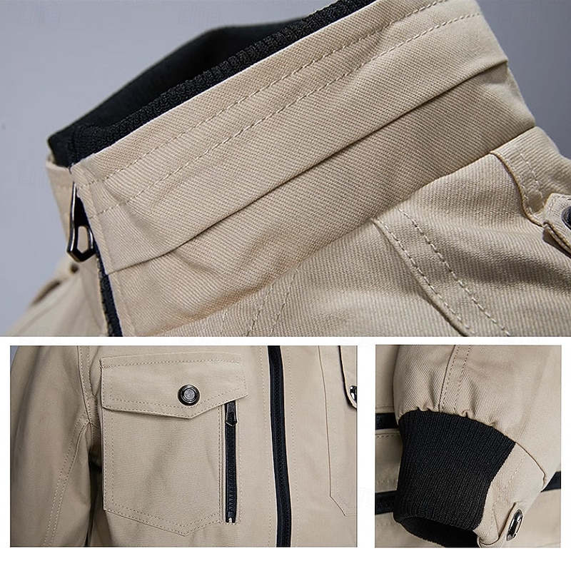 Graphic Animal Deer Men's Standing Collar Jacket Zip Up Combat Bomber Jacket Tactical Cargo Outwear Cotton Comfy Breathable Coat With Pockets2