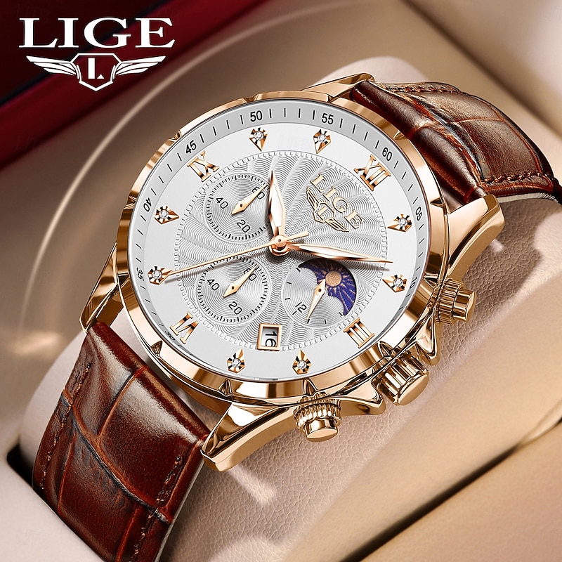 LIGE Men Quartz Watch Business Calendar Stainless Steel Watch