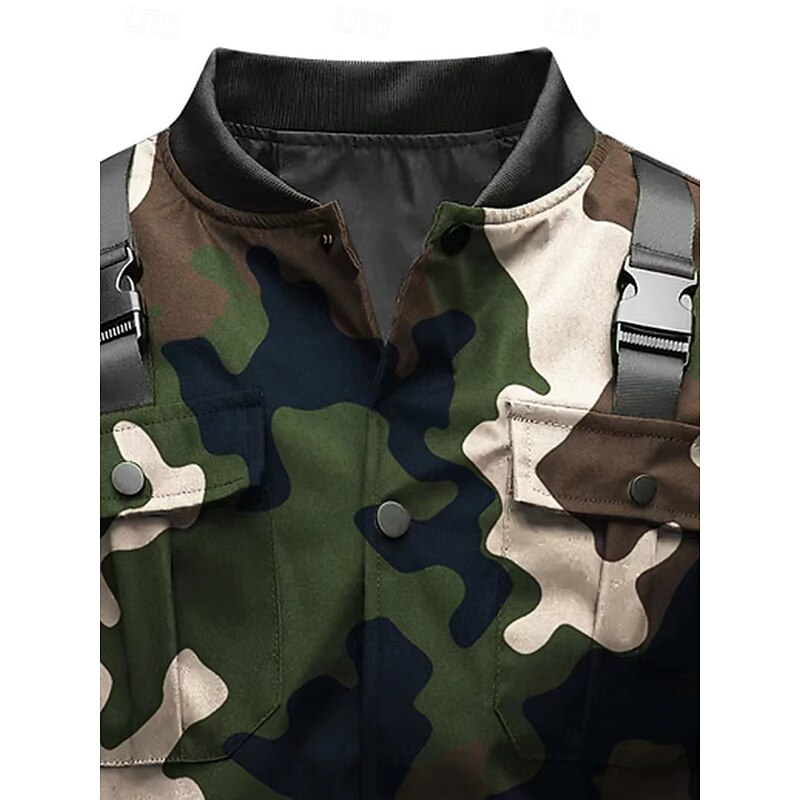 Men's Bomber Jacket Military Jacket Tactical Jacket Formal Home Pocket Winter Spring &  Fall Camouflage Active Fashion Shirt Collar Regular Army Green Jacket3