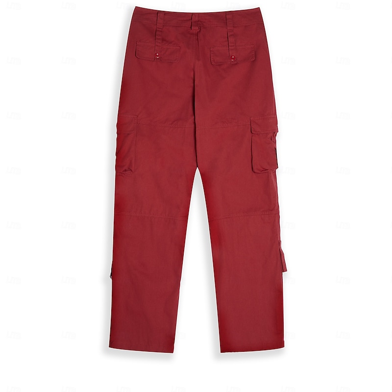Women's Cargo Pants Wide Leg Pants Trousers Active Streetwear Casual Full Length Mid Waist Plain Zipper Pocket Multiple Pockets Breathability Comfortable Micro-elastic Outdoor Street Daily Wear Wine3