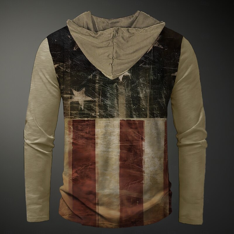 Men's American US Flag Patriotic Hoodie Hoodies Sweatshirt Fashion Cowboy Long Sleeve Crew Neck Khaki Drawstring Fall Winter Designer2