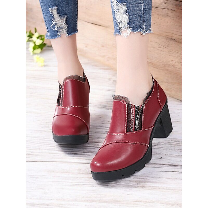 Women's Red Lace-Up Victorian-Style Mid-Heel Boots with Bow Accent, Vintage Gothic Footwear for Cosplay, Parties, and Special Occasions4