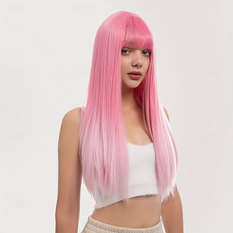 Long Straight Hair Wigs With Bangs For Women Soft Synthetic Fiber Hair Replacement Wigs For Role Playing Party Carnival Use Music Festival4