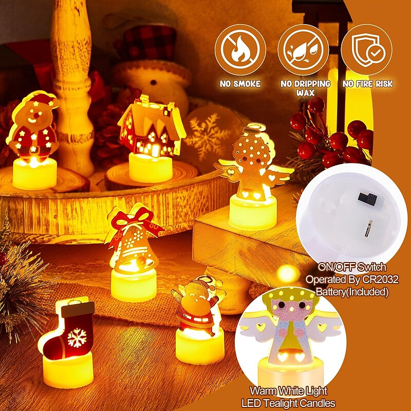1 Pc Christmas Candle Light Snowman Santa Claus Christmas Tree Bell Candle Halloween Indoor Restaurant Festive Atmosphere Decorative Light4