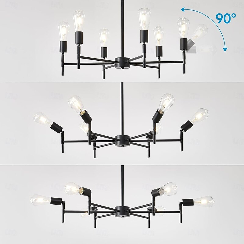 Black Chandelier 6/8-Light Dining Room Chandelier Rotatable Bulb Socket Industrial Vintage Ceiling Light Fixture Adjustable Pendant Light3