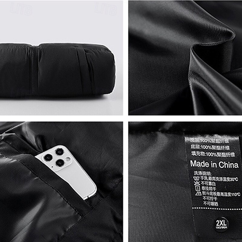 Men's Down Vest Puffer Vest Vest Gilet Daily Date Vacation Fashion Casual Fall & Winter Patchwork Pocket Polyester Warm Comfortable Plain Pocket Zipper Stand Collar Regular Fit Black Ivory Purple2