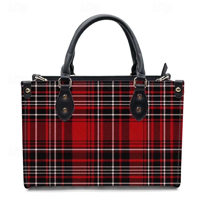 Women's Red Tartan Plaid Handbag with Adjustable Strap – Stylish Crossbody Bag for Everyday and Office Use4