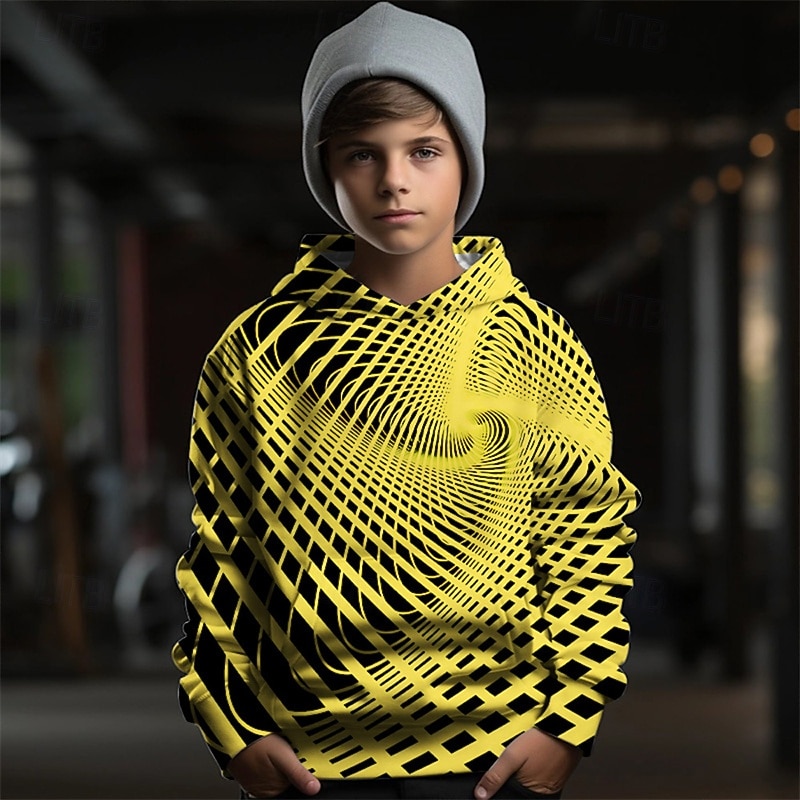 Boys 3D Graphic Geometric Hoodie Long Sleeve Spring Fall Fashion Streetwear Kids 4-12 Years Hooded Outdoor Casual Daily Regular Fit2