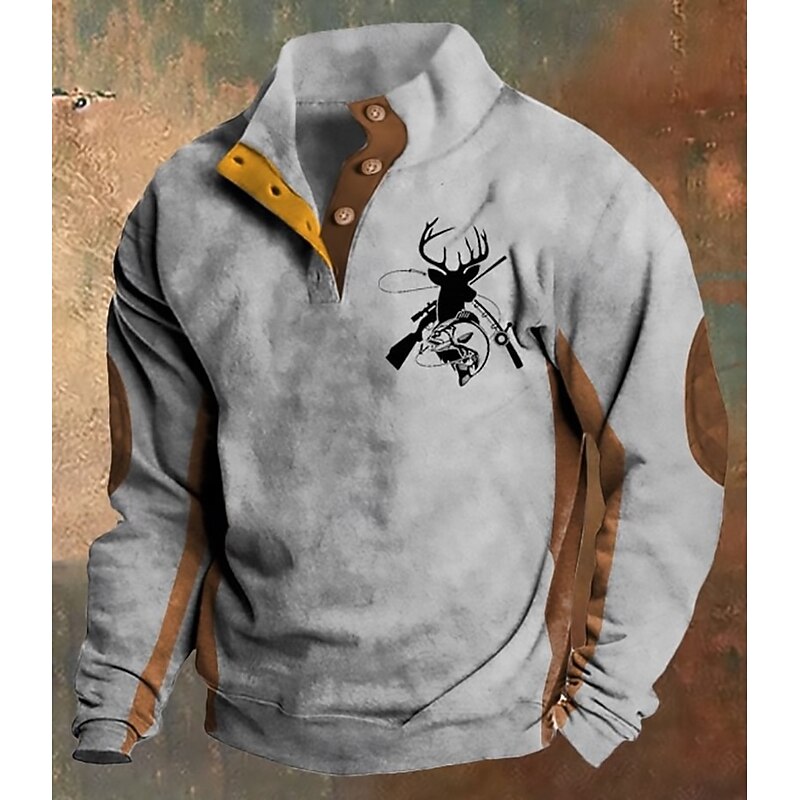 Men's Sweatshirt Black Navy Blue Light Grey Standing Collar Graphic Print Patchwork Color Block Daily Holiday Going out Polyester Streetwear Casual Fall Winter Clothing Apparel Hoodies Sweatshirts3