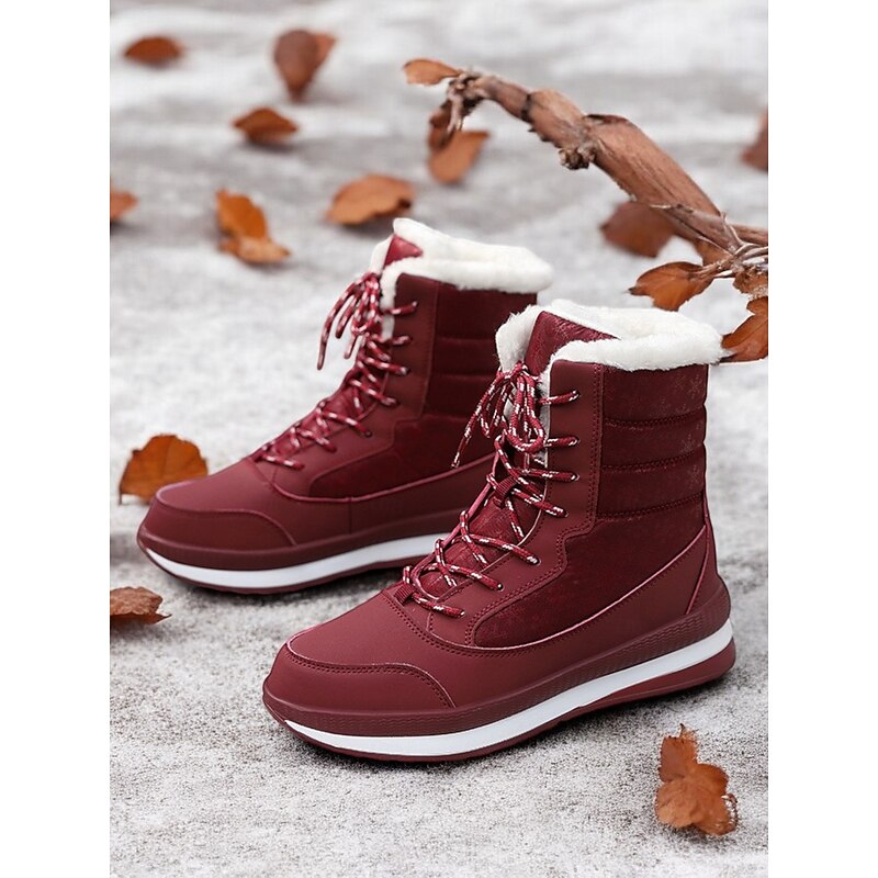 Women's Red Lace-Up Waterproof Winter Boots with Plush Lining and Non-Slip Sole – Stylish Snow Boots for Cold Weather 5