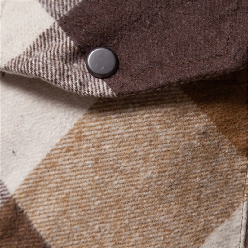 Men's Shirt Jacket Casual Jacket Flannel Fleece Jacket Casual Daily Sexy Fall & Winter Color Block Plaid / Striped / Chevron / Round Casual Lapel Regular Black Royal Blue Khaki Jacket3